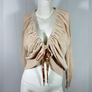 White House Black Market Size XS Beige Ruched Open Knit Cardigan Womens